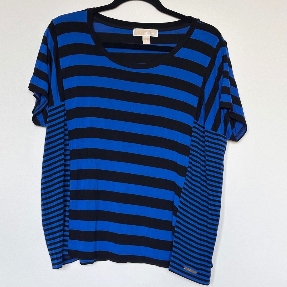 MICHAEL KORS Blue Black Stripe Short Sleeve T Shirt Top Tunic Size S‎